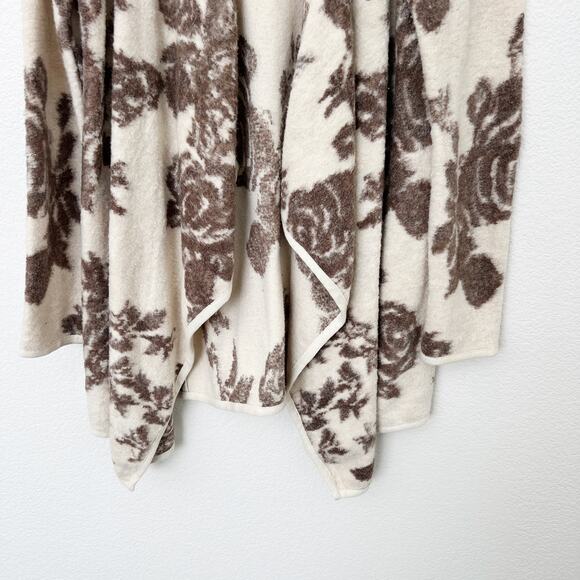 [Lucky Brand] Tan Brown Floral Print Open Front Draped Cardigan Sweater Sz Small - Picture 9 of 11